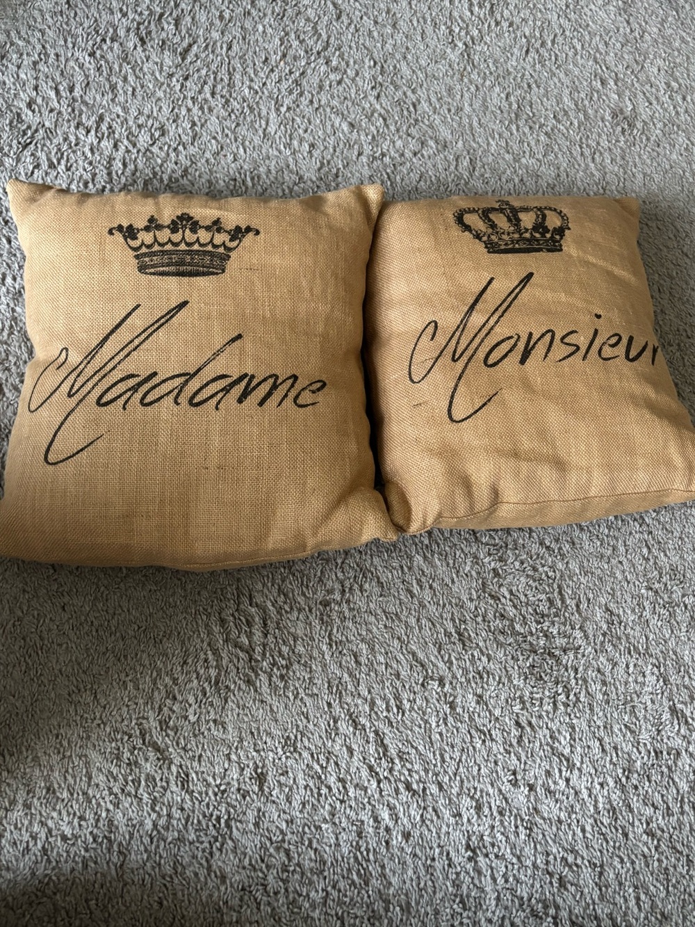 Madame & Monsieur Pair Decorative Accent Pillows - Script & Crown